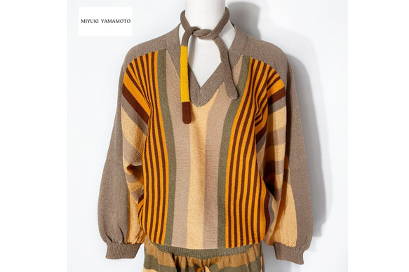 サマーニット✿ライトブラウン ストライプ トップス　349 LIGHT BROWN STRIPE TOPS 1枚目の画像