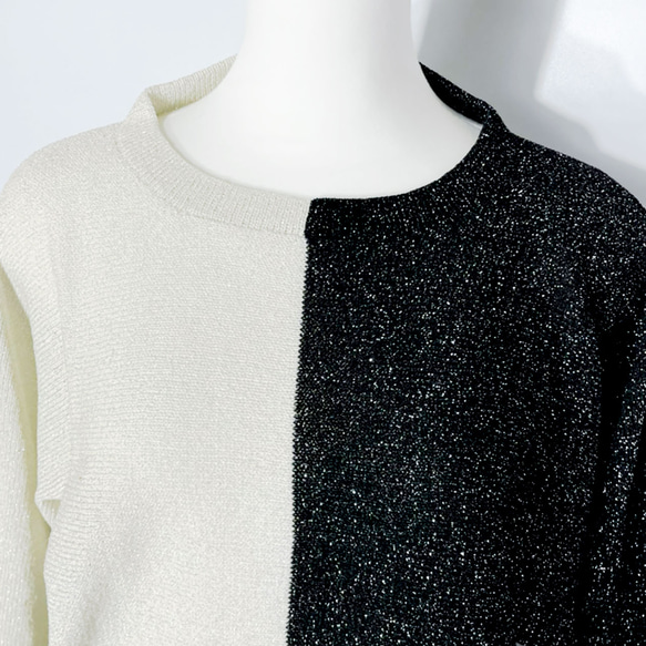 サマーニット✿ホワイト＆ブラック バイカラー トップス　350 WHITE BLACK BICOLOR TOPS 6枚目の画像