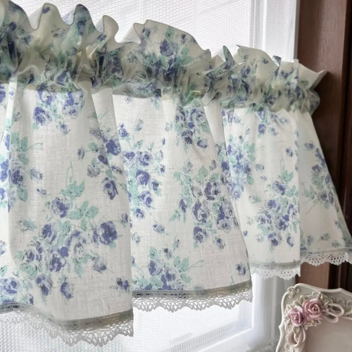 ブルーバラのブーケ 涼やかなカフェカーテン カーテン EMI's Garden