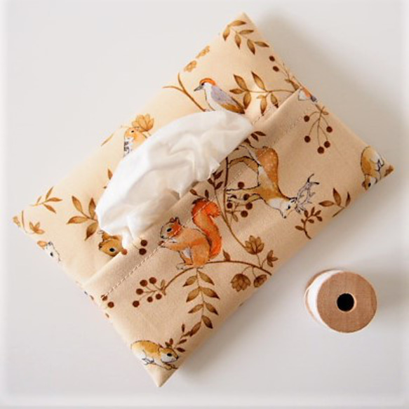 防水コットンのポケットティッシュケース＊オンザツリー 森の動物たち  