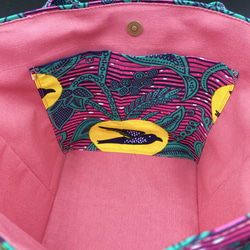 [受注製作]アフリカ布のミニトートバッグ　幸せを運ぶツバメさん♪ピンク 7枚目の画像