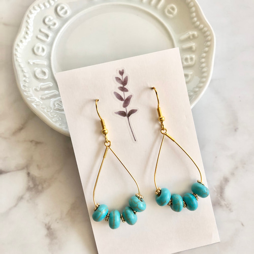 天然石 ターコイズ ブルー イヤリング ピアス ハンドメイド 大ぶり