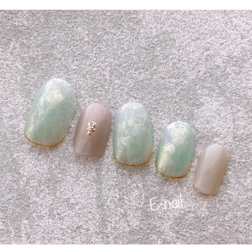 爽やかグリーンの水彩nuance〜＊ ネイルチップ ニュアンス 緑 夏ネイル