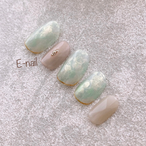 爽やかグリーンの水彩nuance〜＊ ネイルチップ ニュアンス 緑 夏ネイル