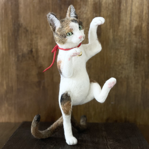 羊毛フェルト 踊る猫又さん アートドール 立体・オブジェ 餡子猫
