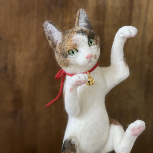 羊毛フェルト 踊る猫又さん アートドール 立体・オブジェ 餡子猫