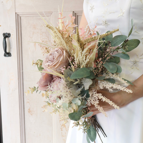 大人ピンクのナチュラルブーケ アンティークラカラープリザーブド