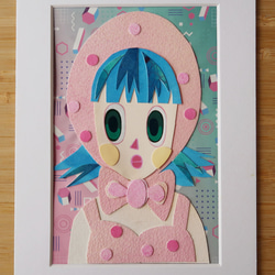 原画「ピンクの水着ガール」　切り絵　コラージュ　水彩紙 2枚目の画像
