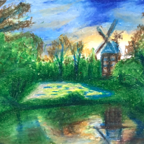 （専用）オイルパステル2作品　原画 つき灯りに包まれながら 君に愛を届けにいくよ【原画】オイル