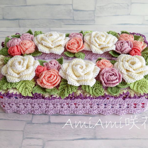 【ここ】薔薇のお花モチーフ付きティッシュボックス☆ハンドメイドレース編み 楽天市場】☆倉庫移転の為、在庫処分SALE！☆ 薔薇の ティッシュ