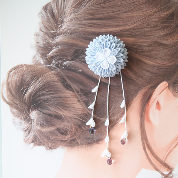 つまみ細工の髪飾り くらげ ヘアクリップ・バナナクリップ もぐもぐ 