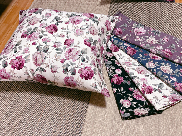 薔薇柄ロココ調 座布団カバー55×59cm銘仙判クラシカルガーデン