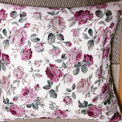 紫色の花柄刺繍座布団 薔薇柄ロココ調 座布団カバー55×59cm銘仙判クラシカルガーデン