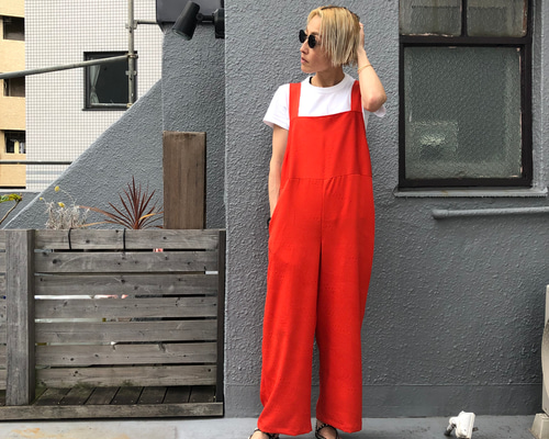 朱色 道行リユースサロペット 着物リメイク リユース オールインワン