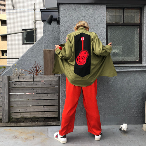 朱色 道行リユースサロペット 着物リメイク リユース オールインワン