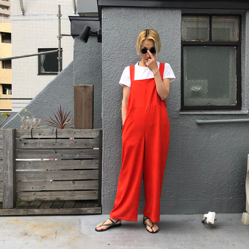 朱色 道行リユースサロペット 着物リメイク リユース オールインワン