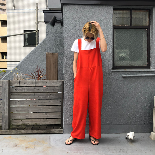 朱色 道行リユースサロペット 着物リメイク リユース オールインワン