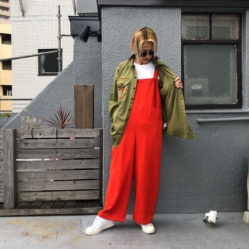 朱色 道行リユースサロペット 着物リメイク リユース オールインワン