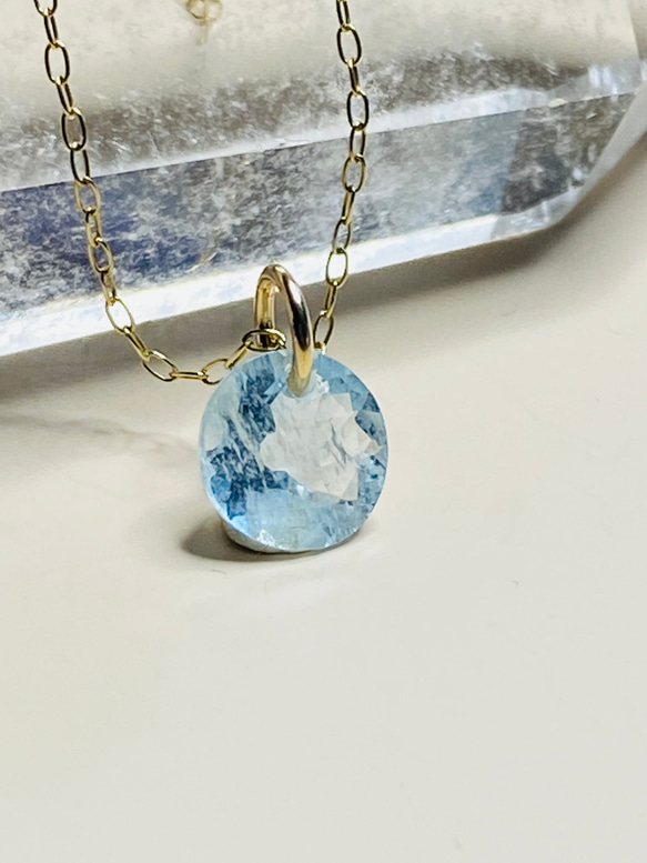 水色青緑天然石ネックレスチャーム ペンダントトップk18刻印あり