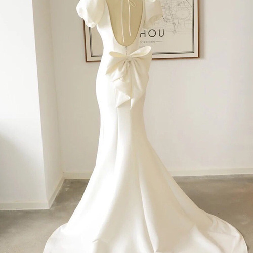 ウェディングドレス マーメイド パフスリーブ リボン ドレス ウララ  