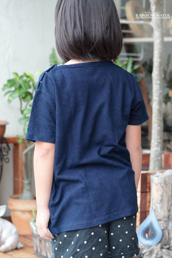 キッズ 半袖 Tシャツ 140サイズ 【 ヘンプ リネン オーガニックコットン 】/ 藍染めINDIGO　 3枚目の画像