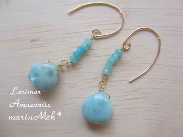 [marinMek*] 14kgf Larimar 和 Amazonite 耳環 第1張的照片