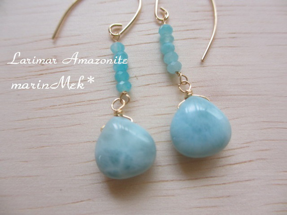 [marinMek*] 14kgf Larimar 和 Amazonite 耳環 第3張的照片