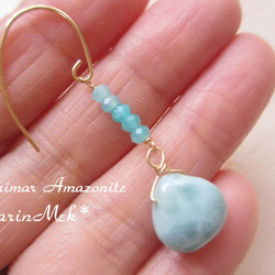 [marinMek*] 14kgf Larimar 和 Amazonite 耳環 第5張的照片