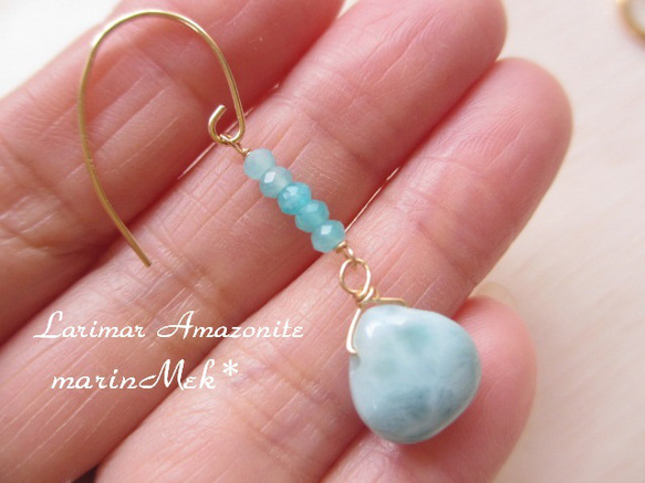 [marinMek*] 14kgf Larimar 和 Amazonite 耳環 第5張的照片