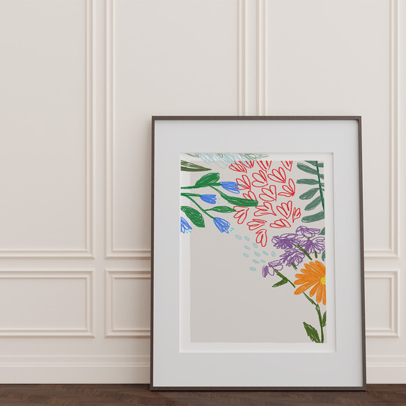見事な 花のデザイン 少なし 抽象的なクレヨン画 絵画