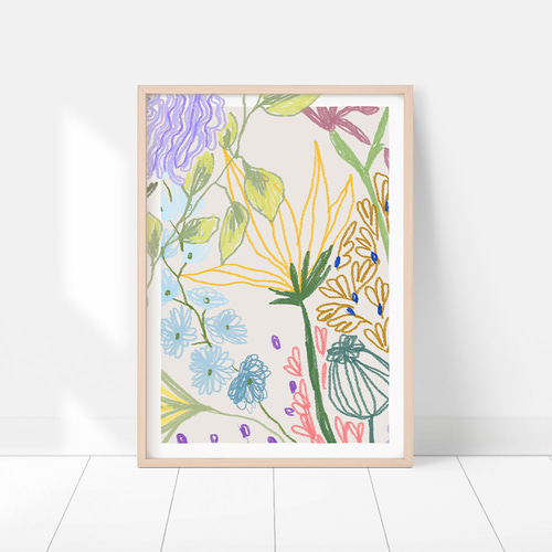 ポスター 夏のカラフルな抽象画 / i0787 / 花のクレヨン画 モダン