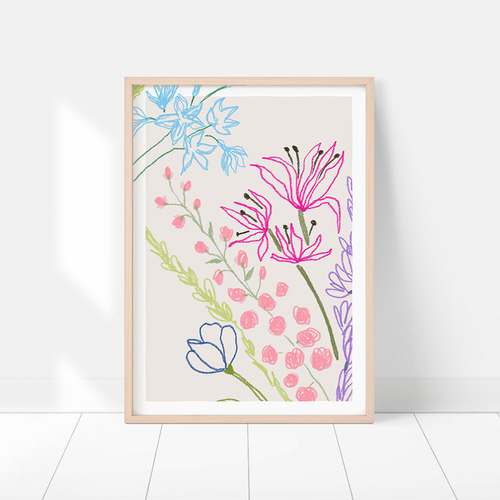 ポスター 夏のカラフルな抽象画 / i0786 / 花のクレヨン画 モダン