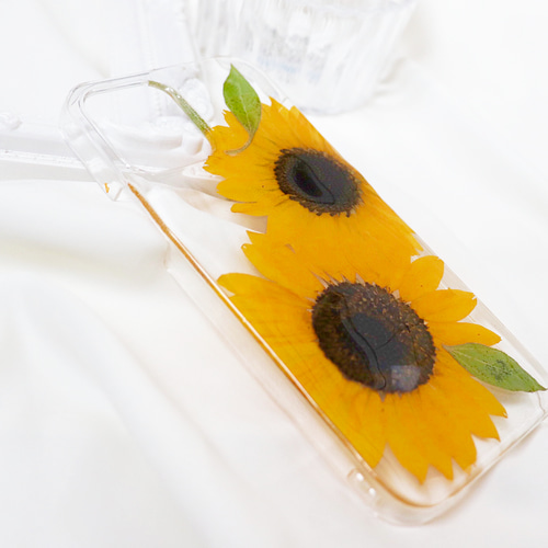ひまわりiPhoneケース ひまわりスマホケース 押し花iPhoneケース  