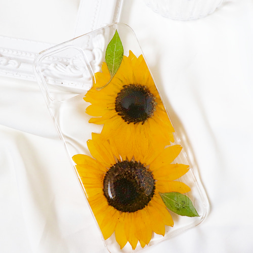 ひまわりiPhoneケース ひまわりスマホケース 押し花iPhoneケース  