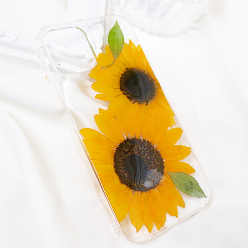 ひまわりiPhoneケース ひまわりスマホケース 押し花iPhoneケース  