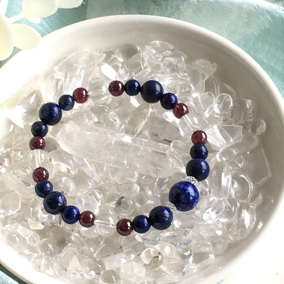 Creema限定 夏の福袋】ラピスラズリとガーネットのブレスレット＆水晶