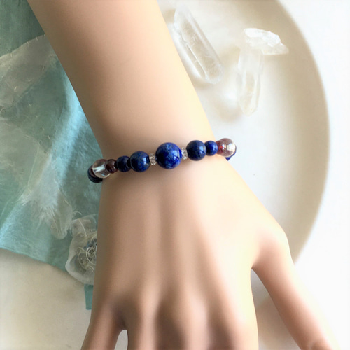 Creema限定 夏の福袋】ラピスラズリとガーネットのブレスレット＆水晶