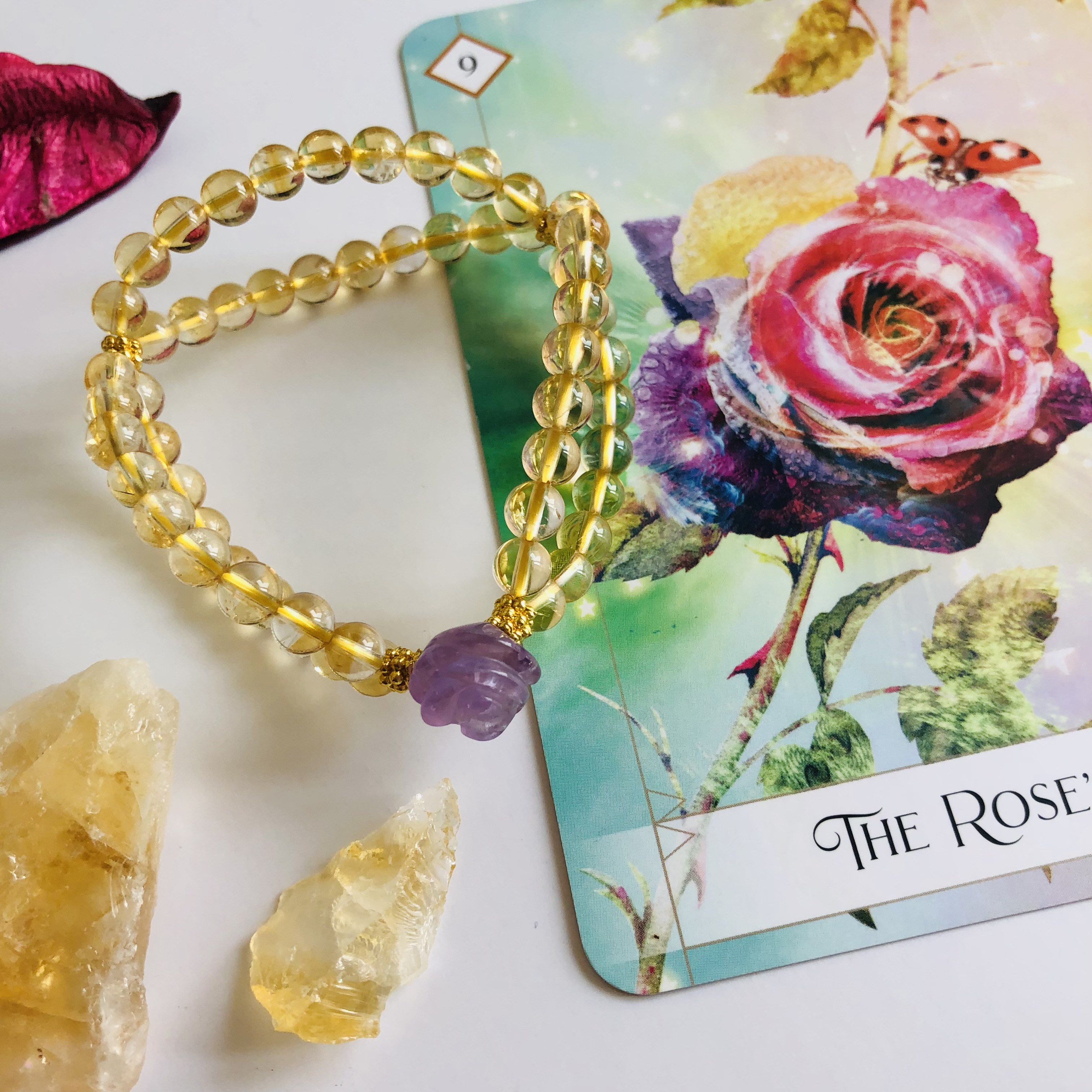 【アンティーク調】アメジスト薔薇とシトリンブレスレット
