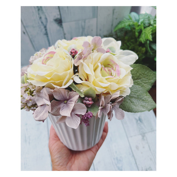 ‪ꫛꫀꪝ薔薇&紫陽花のフラワーアレンジ❁フラワーアレンジメント 6枚目の画像