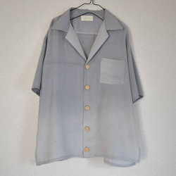 半袖 アロハシャツ オープンカラーシャツ 着物リメイク さんま たけのこ 茄子 淡色 3枚目の画像