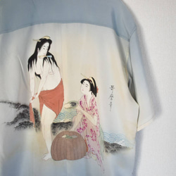 半袖 アロハシャツ オープンカラーシャツ 着物リメイク歌麿  鮑取り 春画 美人画 女性 5枚目の画像