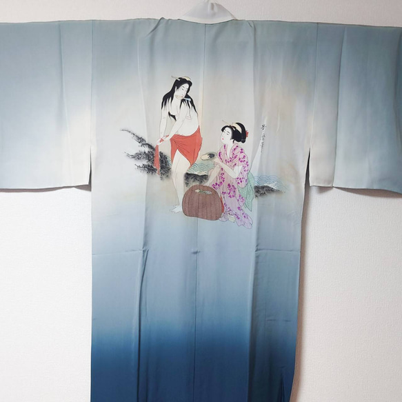 半袖 アロハシャツ オープンカラーシャツ 着物リメイク歌麿  鮑取り 春画 美人画 女性 7枚目の画像