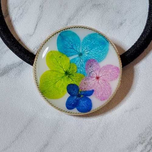 水中花 ライトブルー あじさい 夏 押し花 レジン ヘアゴム 水中花 ライトブルー あじさい 夏 押し花 レジン ヘアゴム