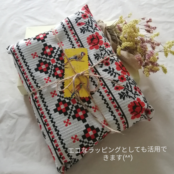 東欧の花咲くマルチクロス コットンワッフルタオル ウクライナ伝統 クロスステッチ刺繍柄 薔薇 10枚目の画像