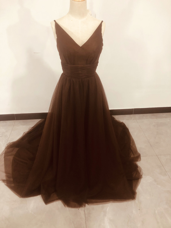 憧れのドレス カラードレス 背中見せ 短トレーン Vネック お呼ばれ  