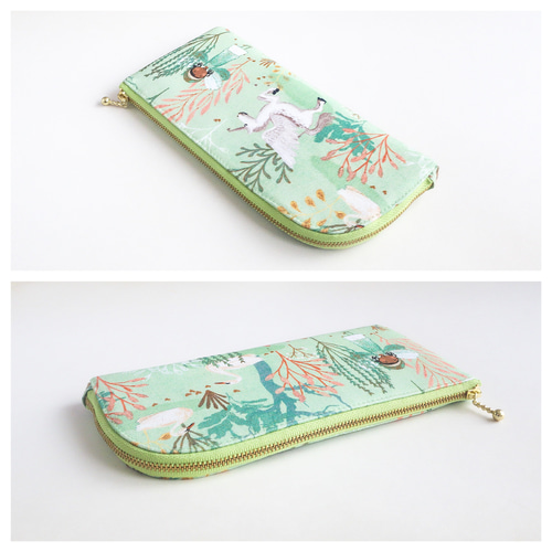 販売終了】 L字ファスナー長財布 妖精の森 グリーン ＊440＊ 長財布