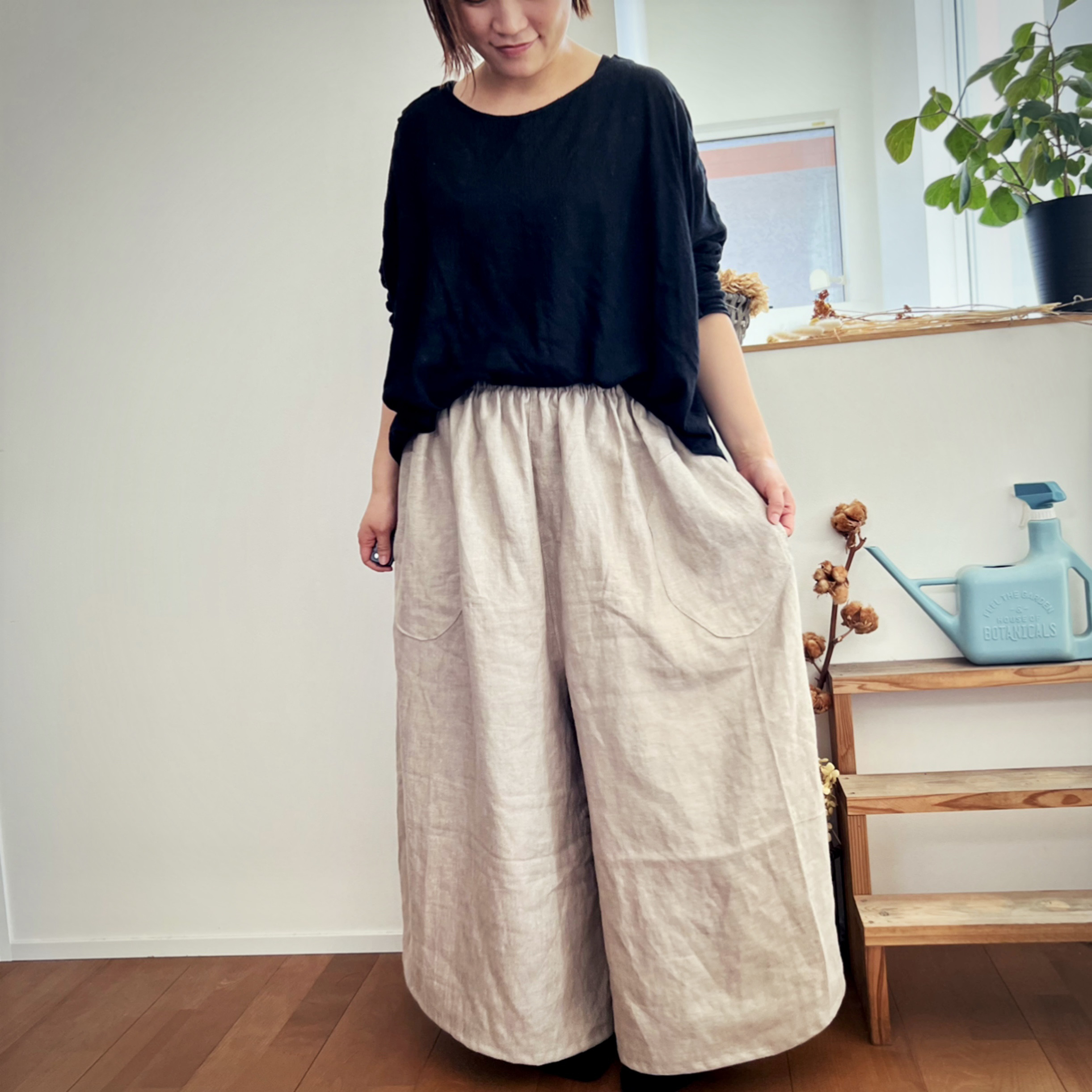 クールクラッシュ加工』リネン100%のワイドパンツ☆親子コーデ