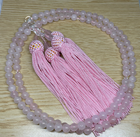 全宗派共通 108珠 ローズクォーツ 本式念珠 数珠 女性用 片手数珠