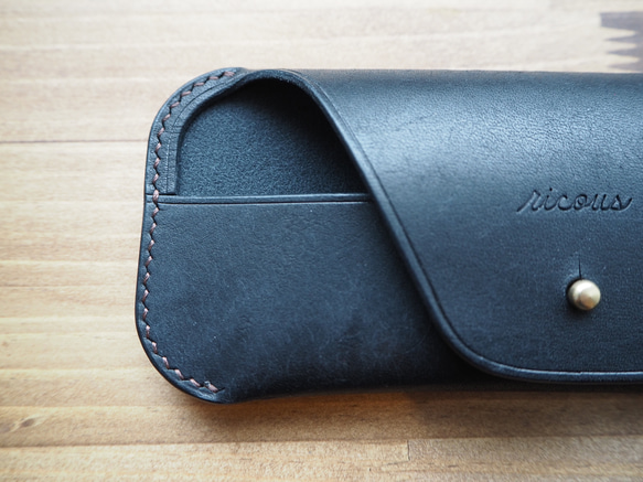 【送料無料】glasses case(BLK)---本革/眼鏡ケース/刻印可 2枚目の画像