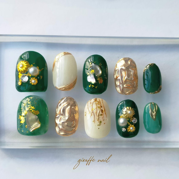 105 ネイルチップ 振袖ネイル 和装ネイル 前撮りネイル 緑ネイル  